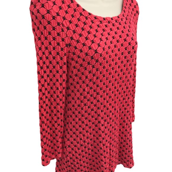 Tianello Womens Red Smocked Long Sleeve Semi Fitted Scooped Neck Blouse Size M - Picture 2 of 6